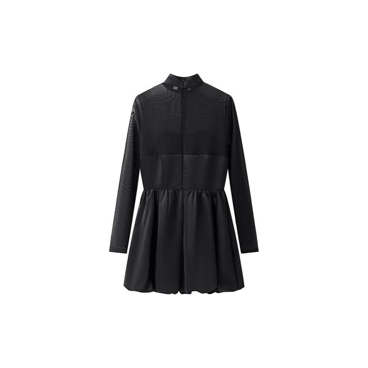 Damen Kurzabendkleid mit Stehkragen, transparenten Mesh-Ärmeln und Korsagen-Optik Echo Archiv