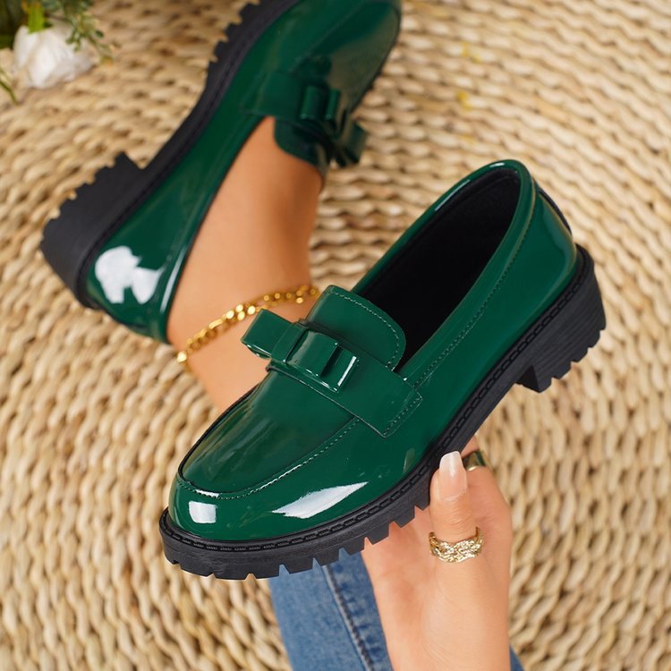 Damen nan elegante Lack-Plateau-Loafer mit dekorativer Schleife und profilierter Gummisohle Echo Archiv