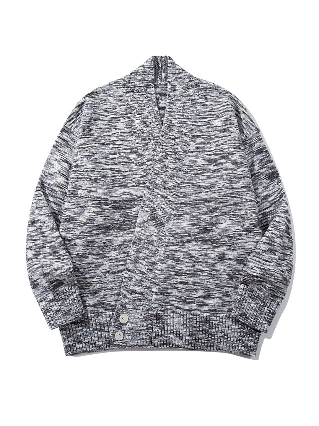 Damen Oversize-Strickcardigan mit tiefem V-Ausschnitt, Knopfleiste am Saum und melierter Struktur Echoarchiv