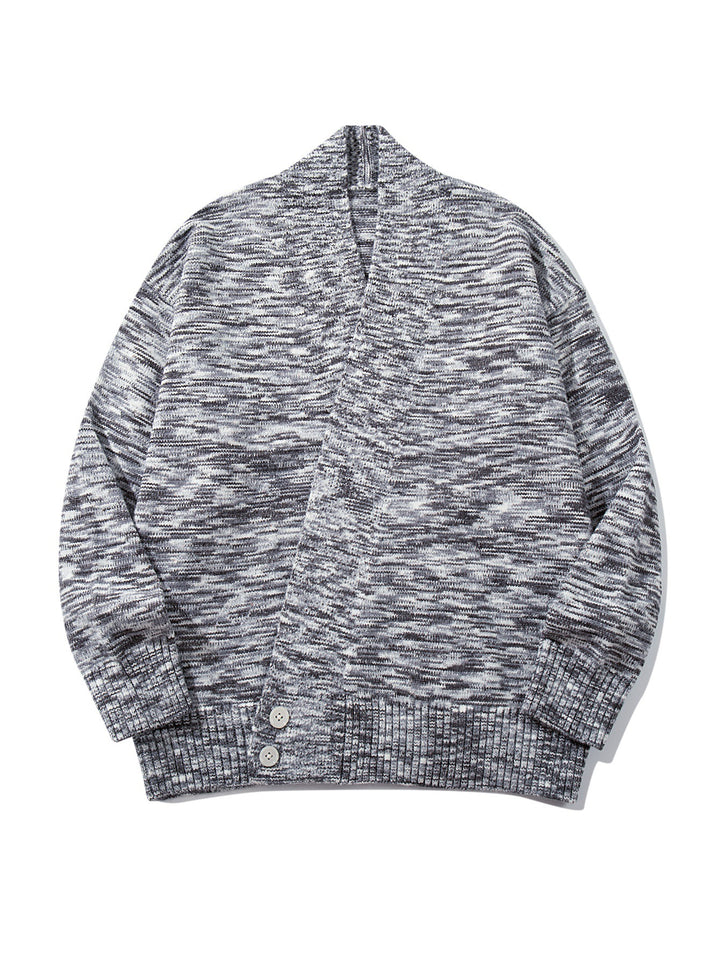 Damen Oversize-Strickcardigan mit tiefem V-Ausschnitt, Knopfleiste am Saum und melierter Struktur Echoarchiv