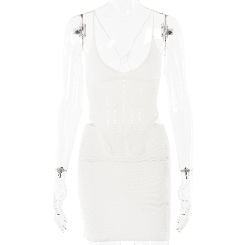 Damen Häkelkleid mit tiefem V-Ausschnitt und raffinierten Rüschendetails Echo Archiv