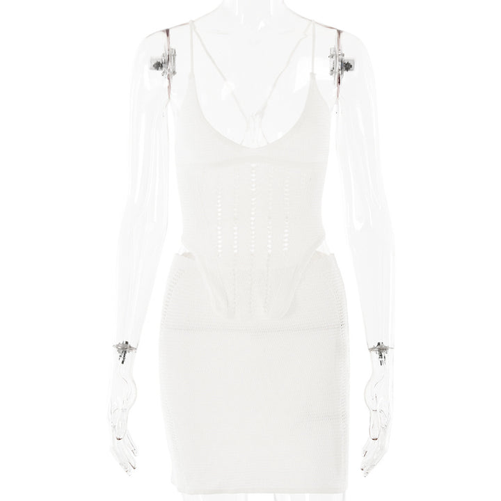 Damen Häkelkleid mit tiefem V-Ausschnitt und raffinierten Rüschendetails Echo Archiv