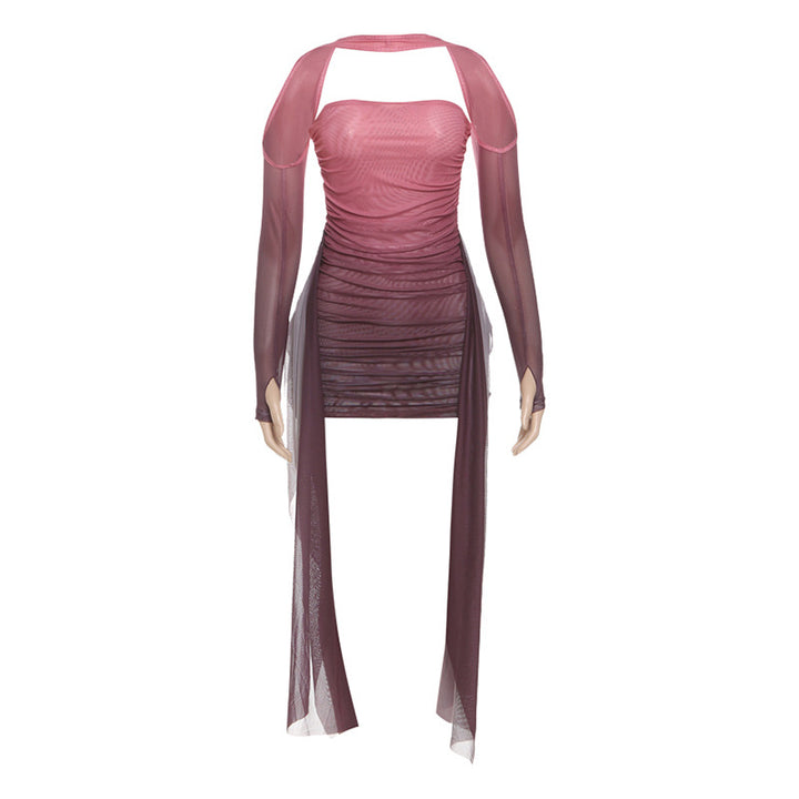 Damen Elegantes Minikleid mit raffinierten Rüschen und transparenten Ärmeln Echo Archiv