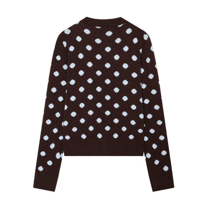 Damen Gepunktete Kurzstrickjacke mit Rundhalsausschnitt und Knopfleiste Echo Archiv