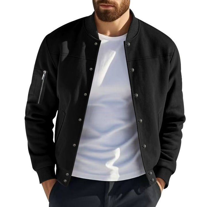 Herren Varsity-Bomberjacke mit Druckknopfverschluss, Ärmeltasche und gerippten Bündchen – Brevano