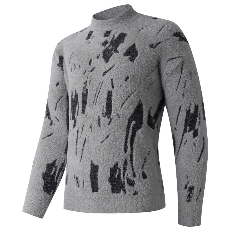 Herren Strukturierter Mockneck-Pullover mit abstraktem Brush-Pattern Echo Archiv