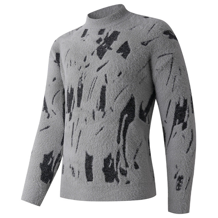 Herren Strukturierter Mockneck-Pullover mit abstraktem Brush-Pattern Echo Archiv