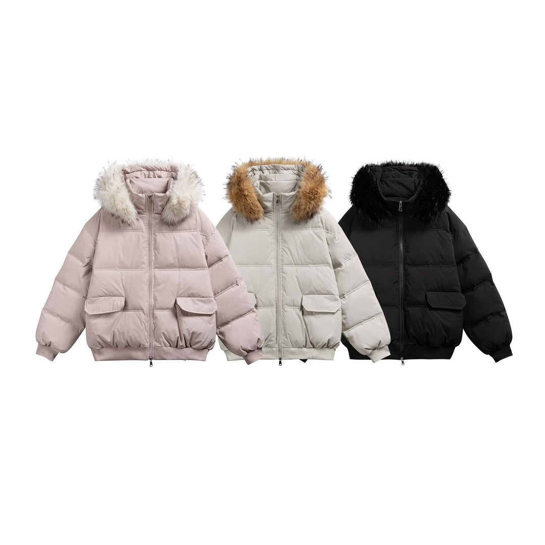 Damen Boxy-Pufferjacke mit Kapuze und voluminösem Kunstfellkragen Echoarchiv