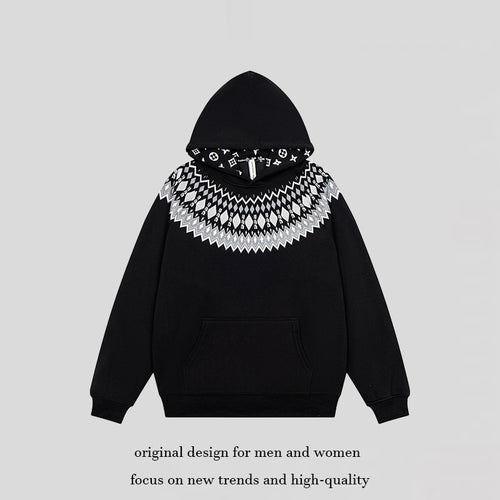 Unisex Oversize Kapuzenpullover mit nordischem Rundpasse-Jacquard, Kängurutasche und Rippbündchen Echoarchiv