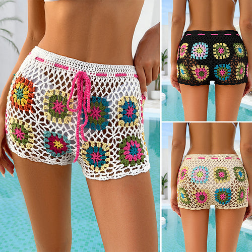 Damen Häkelshorts mit buntem Blütenmuster und verstellbarem Kordelzug Echo Archiv
