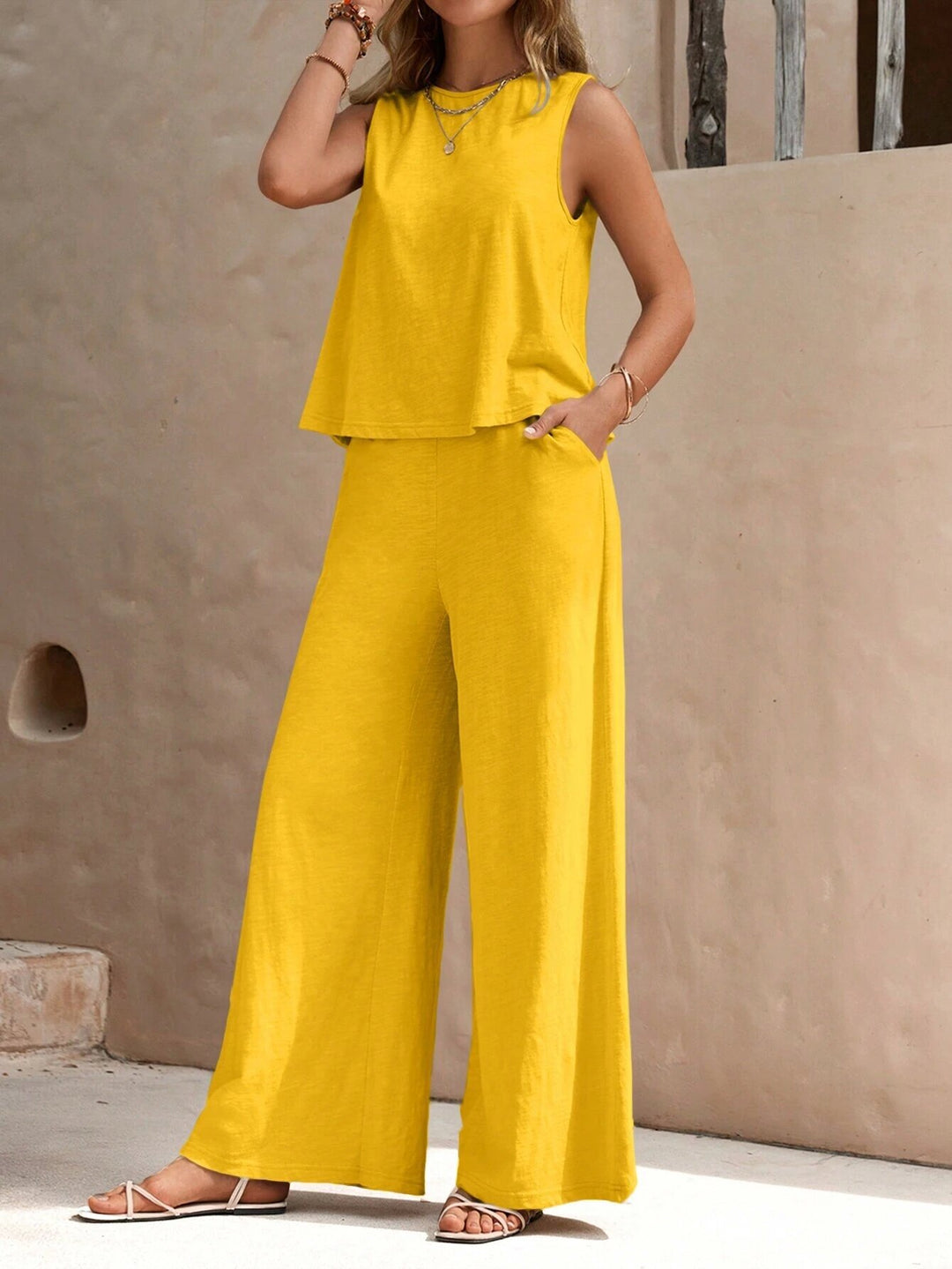 Damen Zweiteiliges Jersey-Set mit ärmellosem Top und weiter Palazzohose Echo Archiv