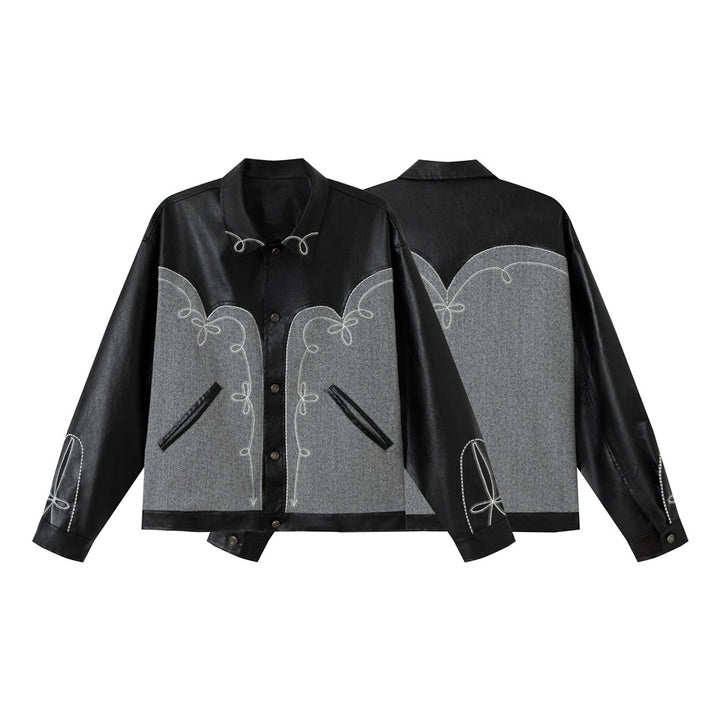 Unisex Boxy-Blouson aus Lederimitat und Wollmix mit Westernstickerei Echoarchiv