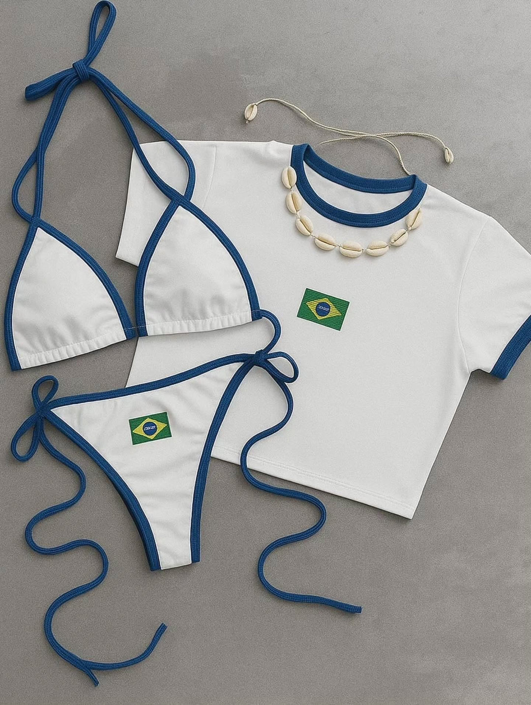 Damen Bikini-Set mit sportlichem Crop-Top und trendigem Brasilien-Flaggen-Design Echo Archiv