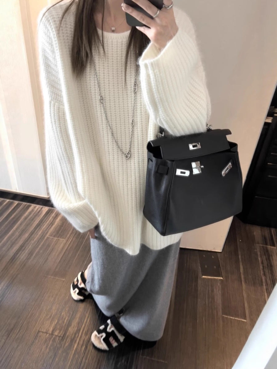 Damen Oversize Flauschpullover im Mohair‑Look mit strukturierter Rippenoptik Echoarchiv