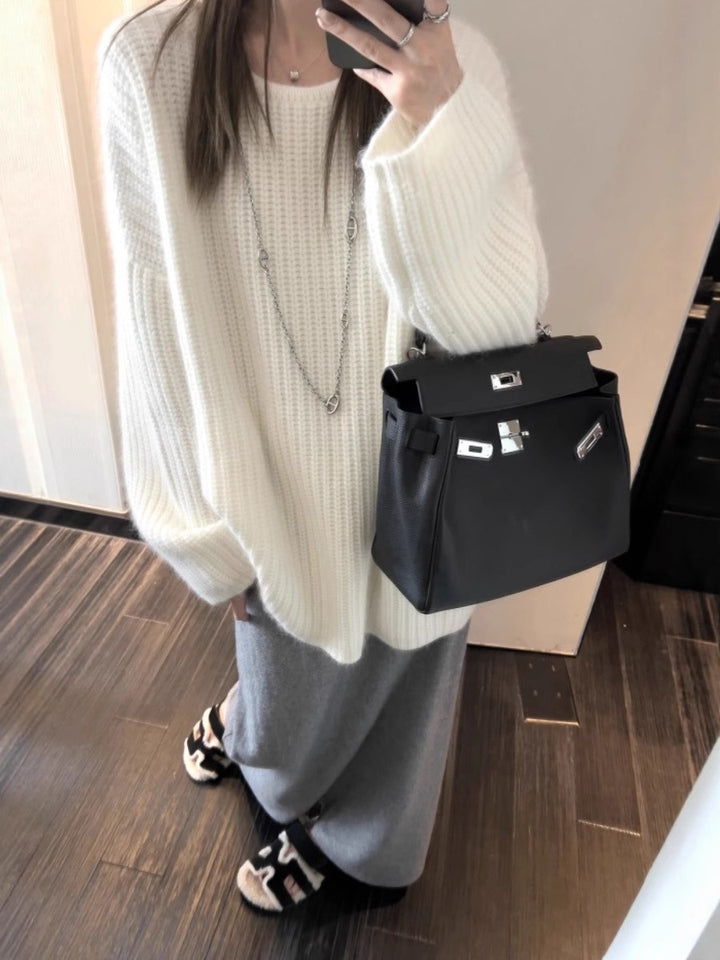 Damen Oversize Flauschpullover im Mohair‑Look mit strukturierter Rippenoptik Echoarchiv