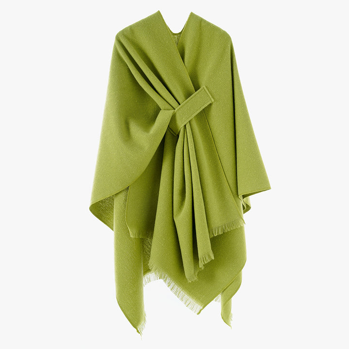 Damen Strickponcho mit geometrischem Blockmuster und Fransen Echo Archiv