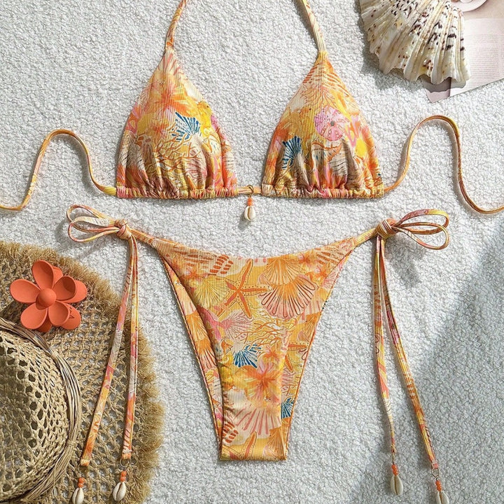 Damen Triangel-Bikini mit tropischem Muster und verspielten Bindebändern Echo Archiv