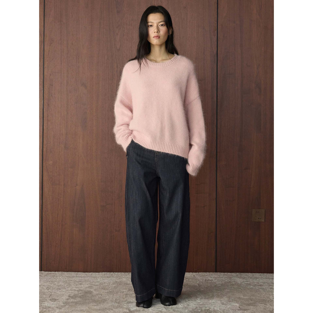 Damen Grobflauschiger Rundhals-Pullover aus Mohair‑Optik mit kastiger Silhouette Echoarchiv