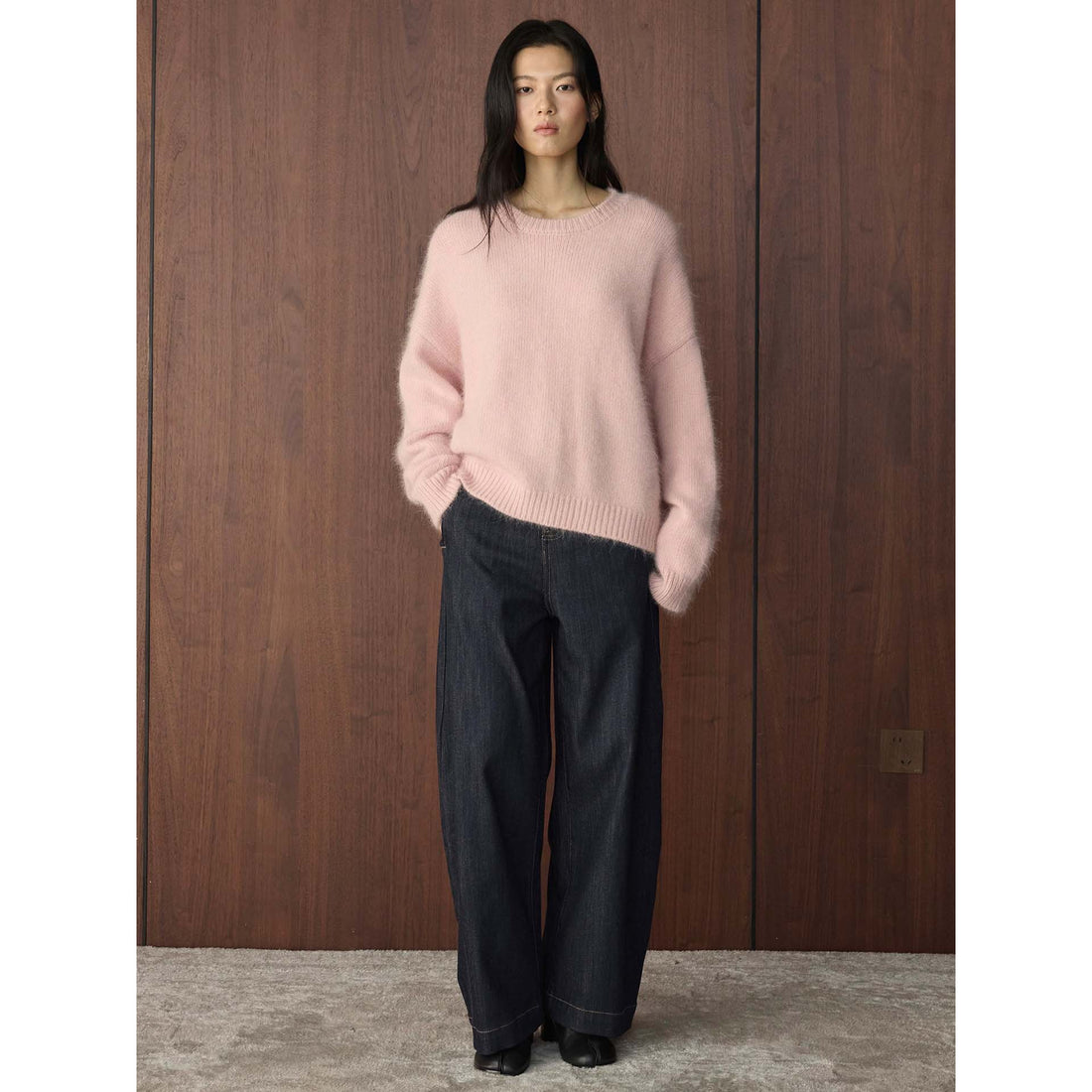 Damen Grobflauschiger Rundhals-Pullover aus Mohair‑Optik mit kastiger Silhouette Echoarchiv