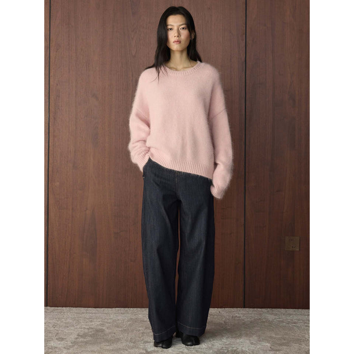 Damen Grobflauschiger Rundhals-Pullover aus Mohair‑Optik mit kastiger Silhouette Echoarchiv