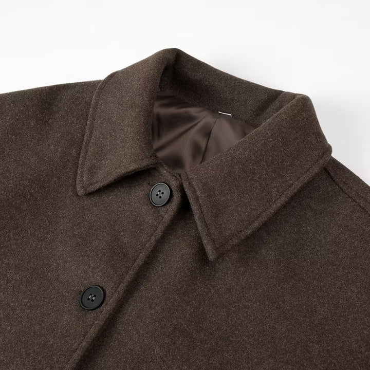 Damen kurz geschnittene Wollmix Kastenjacke mit Hemdkragen, Leistentaschen und weichem Futter – Célinea