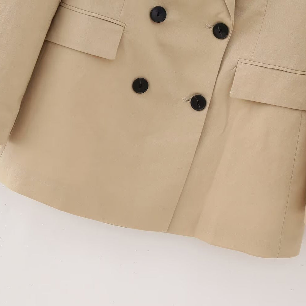 Damen Doppelreihiger Longline-Blazer mit strukturiertem Tailoring und verlängertem Saum Echoarchiv