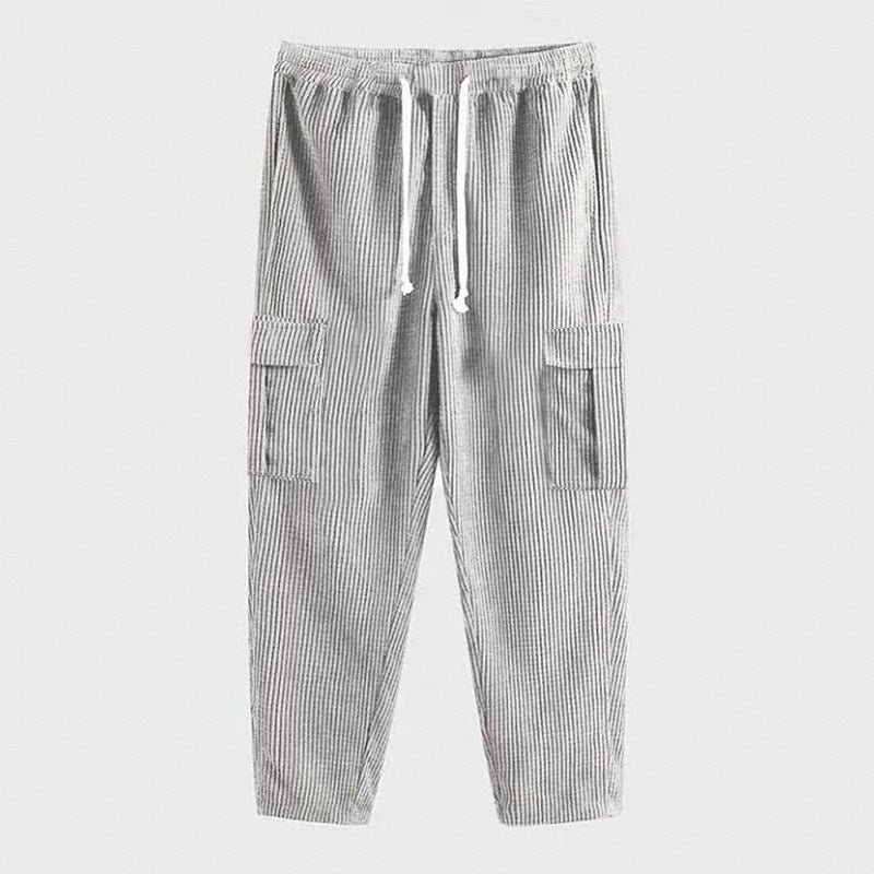 Herren Cord-Cargo-Hose mit elastischem Bund, Kordelzug & aufgesetzten Klappentaschen – Bravaro
