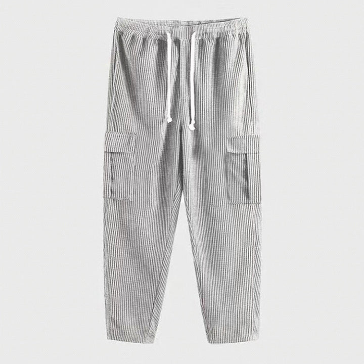 Herren Cord-Cargo-Hose mit elastischem Bund, Kordelzug & aufgesetzten Klappentaschen – Bravaro
