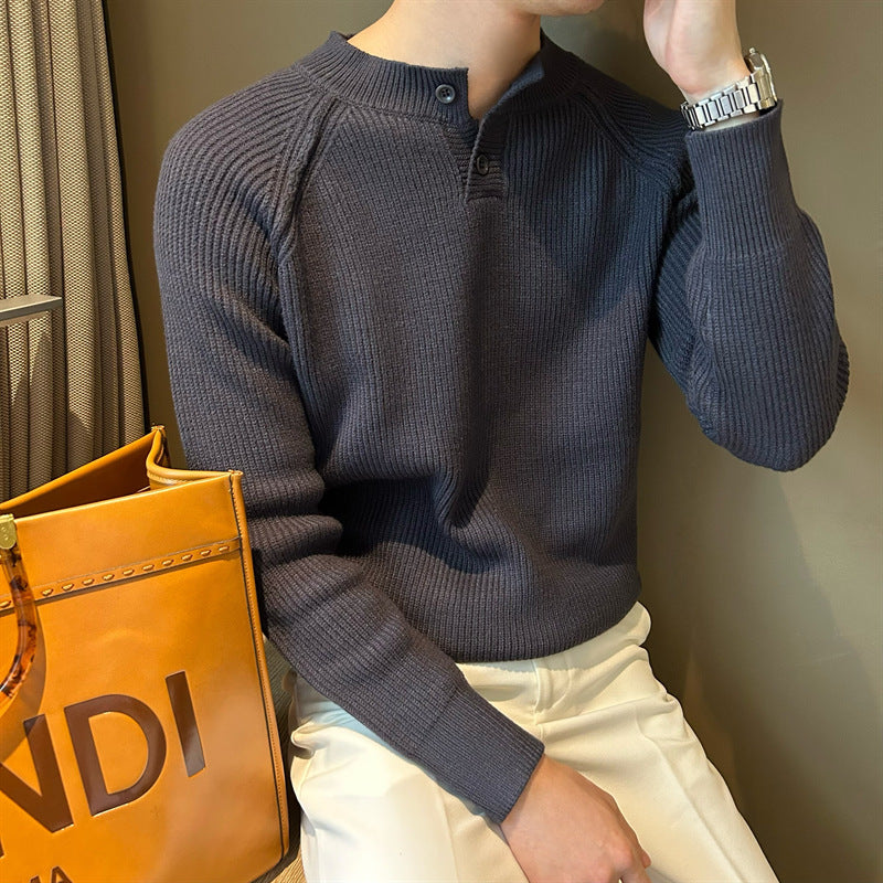 Herren Feinstrick-Henley-Pullover mit Raglanärmeln und feiner Rippstruktur Echoarchiv