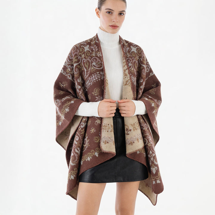 Damen Wendbarer Jacquard-Cape-Überwurf mit ornamentaler Struktur – Avérine