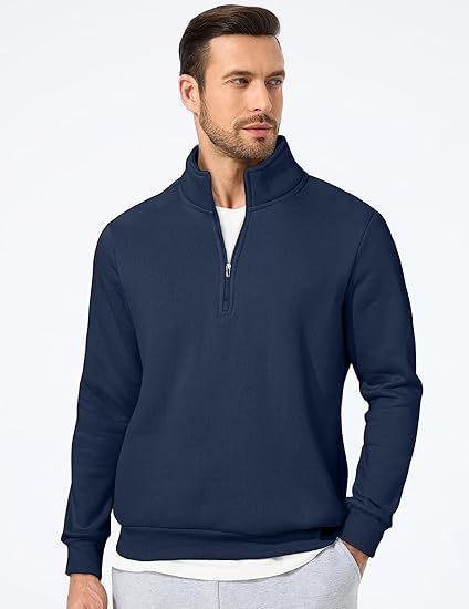 Herren nan halbzip Pullover aus schwerer Baumwollmischung mit hohem Stehkragen und gerippten Bündchen Echo Archiv
