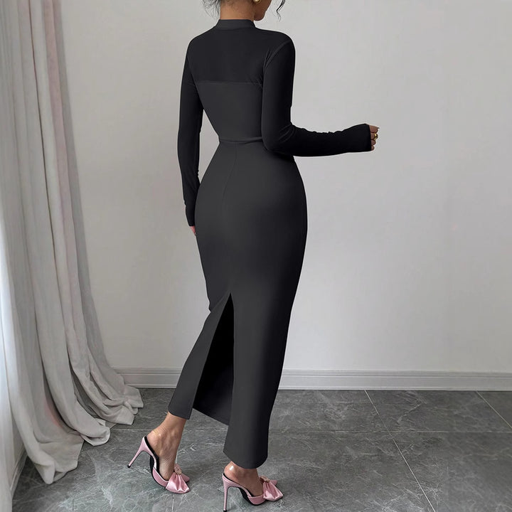 Damen Elegantes Langarm-Midi-Kleid mit raffinierter Drapierung und figurbetonter Silhouette Echo Archiv