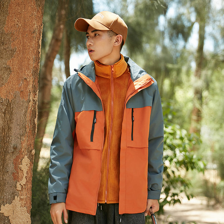 Herren technische Outdoorjacke mit Kapuze, wasserabweisender Membran und multifunktionalen Reißverschlusstaschen Echoarchiv