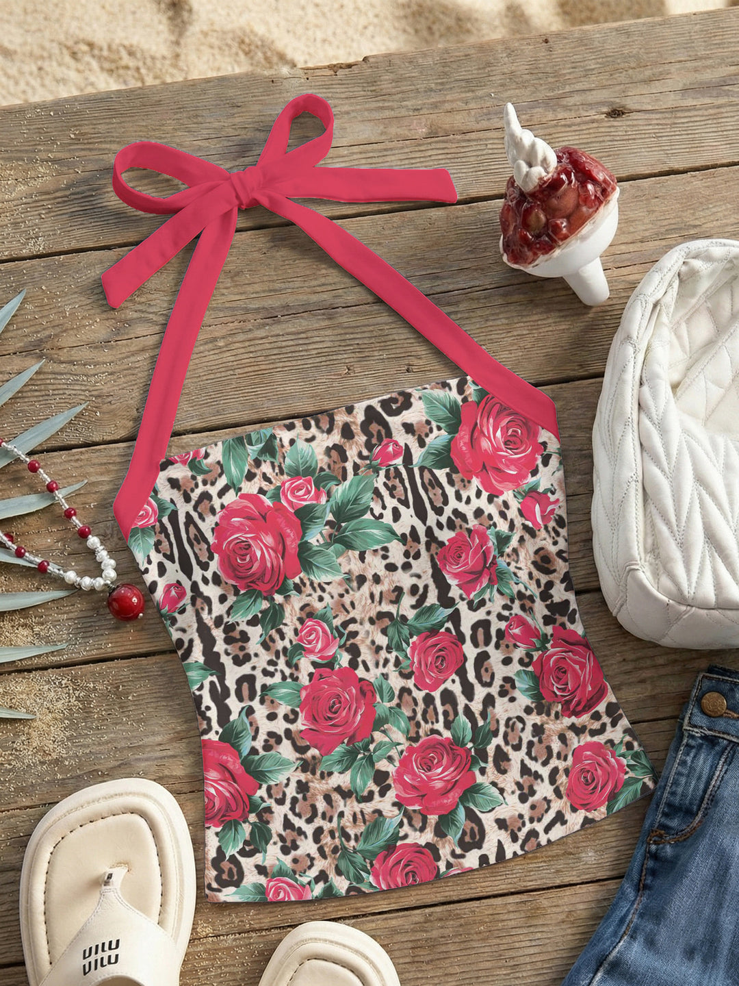 Damen Neckholder Top mit verspieltem Leopardenmuster Echo Archiv