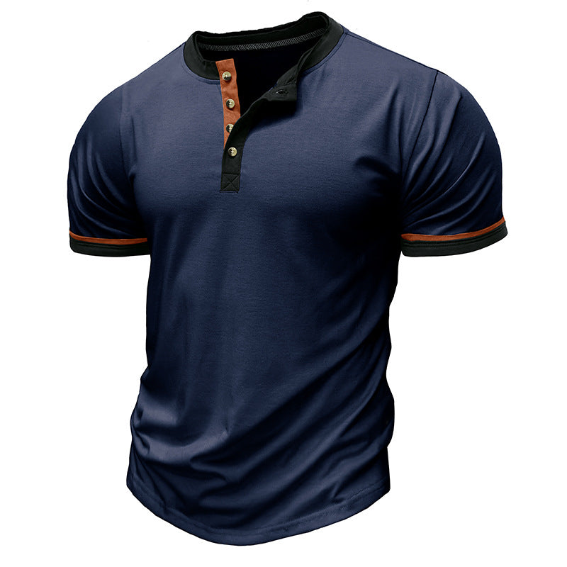 Herren Kurzarm-Henley-Shirt mit eleganten Kontrastdetails und bequemer Knopfleiste Echoarchiv