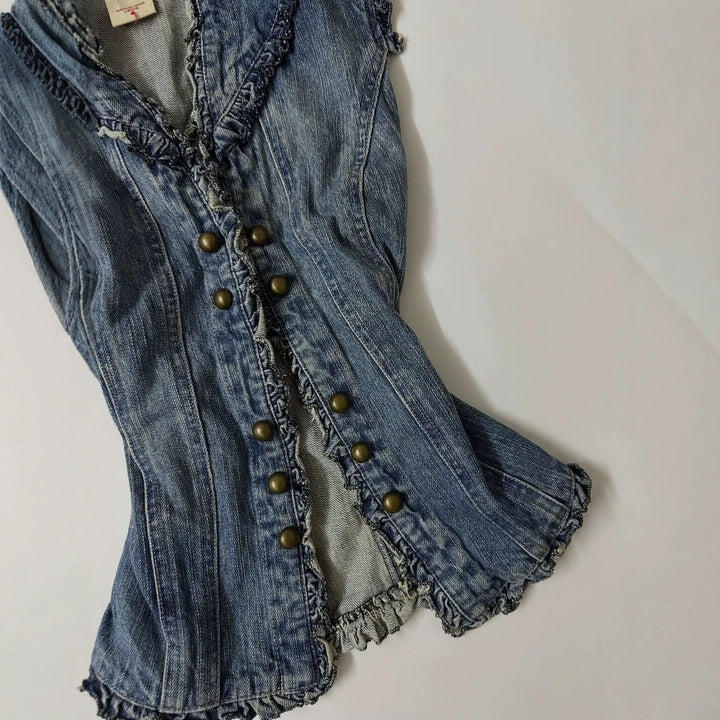 Damen Denim-Weste mit verspieltem Rüschendesign Echo Archiv
