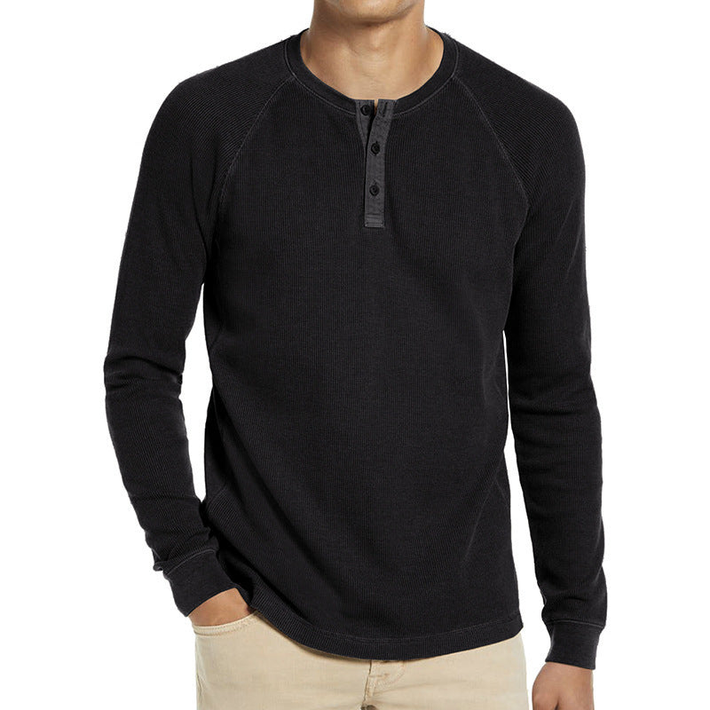 Herren Langarm-Henley-Shirt aus atmungsaktivem Baumwollmix mit Knopfleiste Echoarchiv