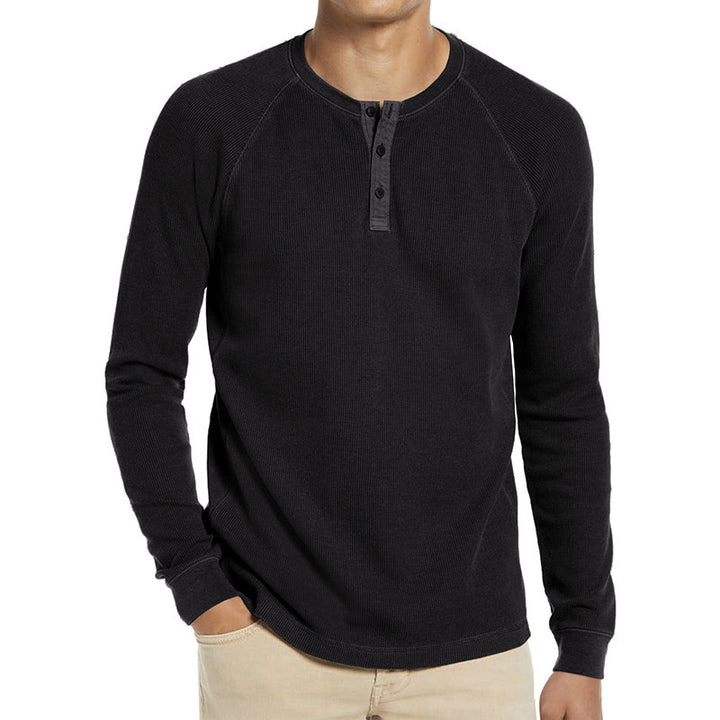 Herren Langarm-Henley-Shirt aus atmungsaktivem Baumwollmix mit Knopfleiste Echoarchiv