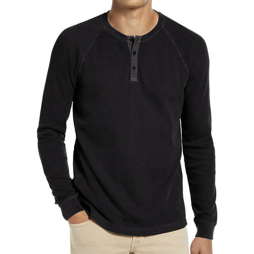 Herren Langarm-Henley-Shirt aus atmungsaktivem Baumwollmix mit Knopfleiste Echoarchiv