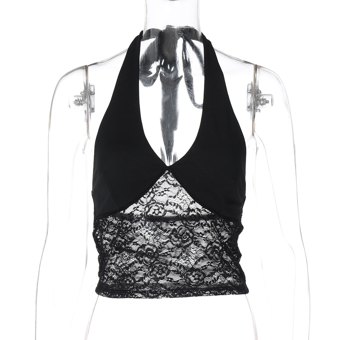 Damen Spitzen-Crop-Top mit Halterträgern und figurbetontem Schnitt Echo Archiv