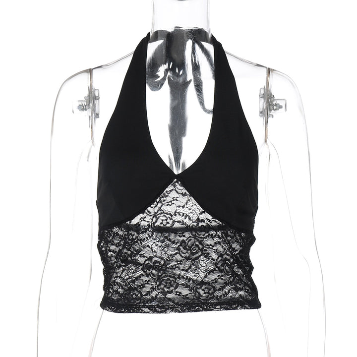 Damen Spitzen-Crop-Top mit Halterträgern und figurbetontem Schnitt Echo Archiv
