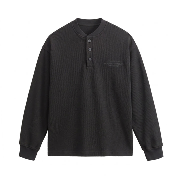 Unisex Weit geschnittenes Henley-Sweatshirt mit Waffelstruktur und Rippenbündchen Echoarchiv