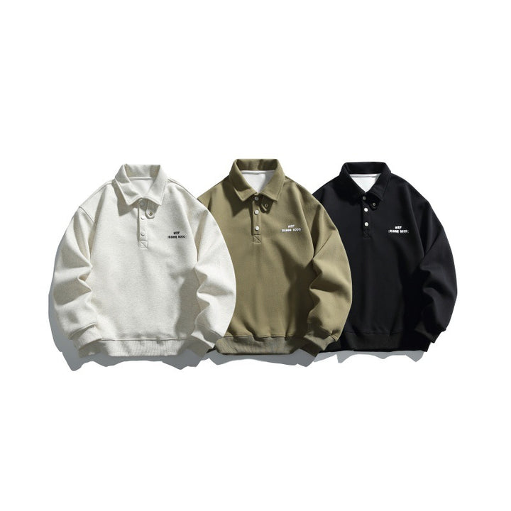 Unisex Casual-Polo-Sweatshirt mit kurzem Druckknopfverschluss und geripptem Saum Echoarchiv