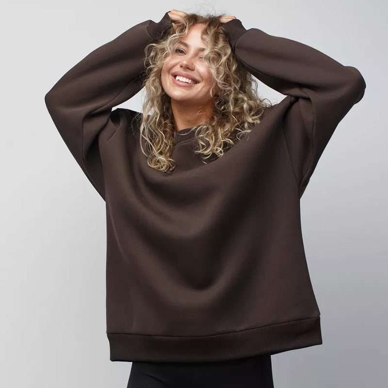 Damen oversized Sweatshirt mit Rundhalsausschnitt, French-Terry Innenfutter und überschnittener Schulter – Avérine