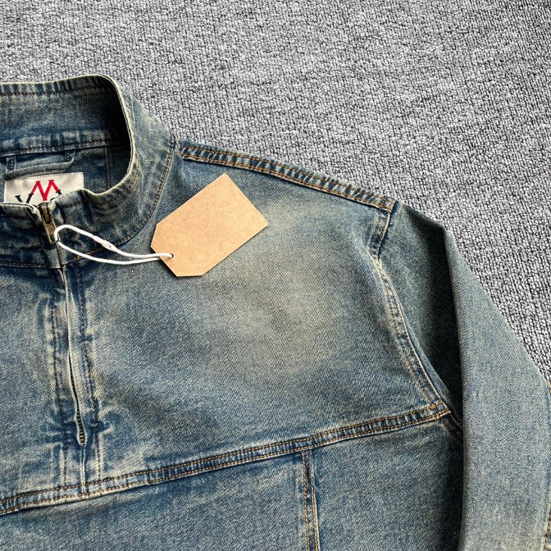 Herren Denim-Pulloverjacke im Vintage-Look mit Halbzip und Stehkragen Echoarchiv