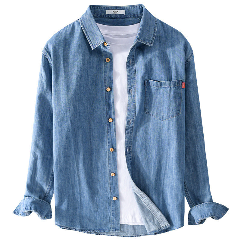 Herren Leichtes Denim-Hemd im Relaxed‑Fit mit Brusttasche und Holzknopfleiste Echoarchiv