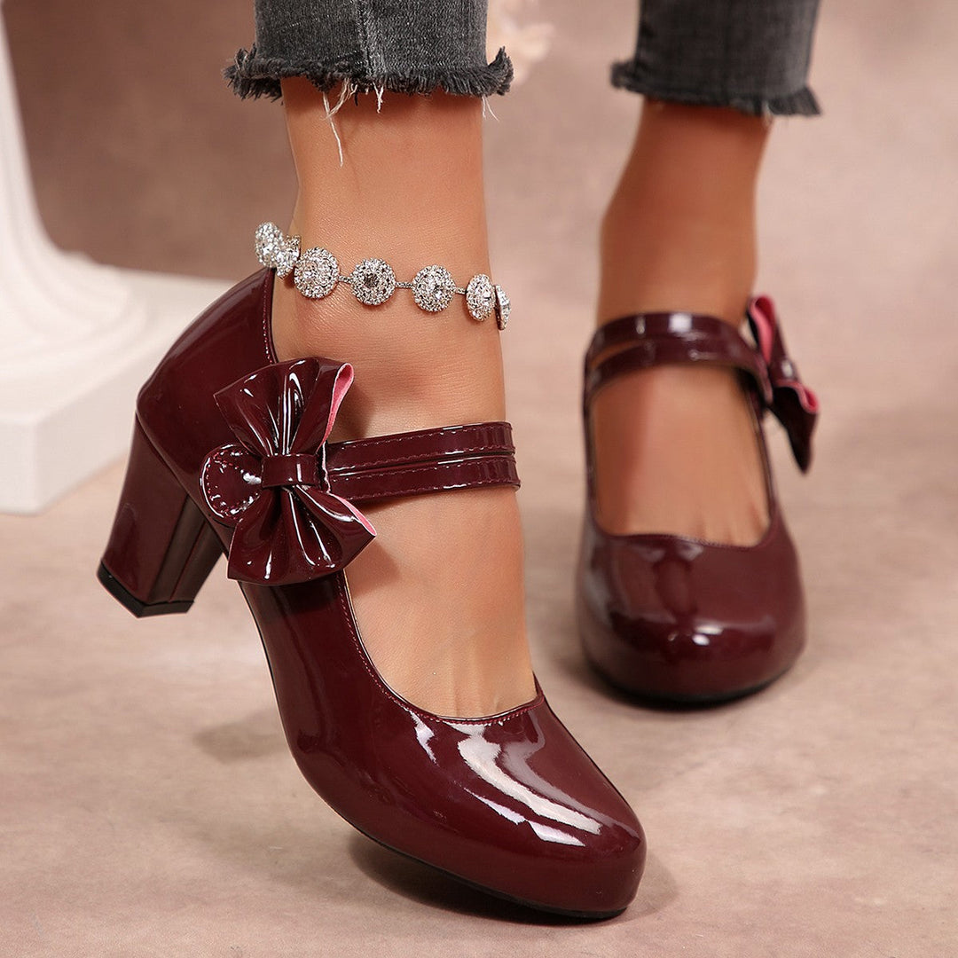 Damen Mary Jane Pumps mit modischer Schleifenapplikation und glänzender Oberfläche Echoarchiv