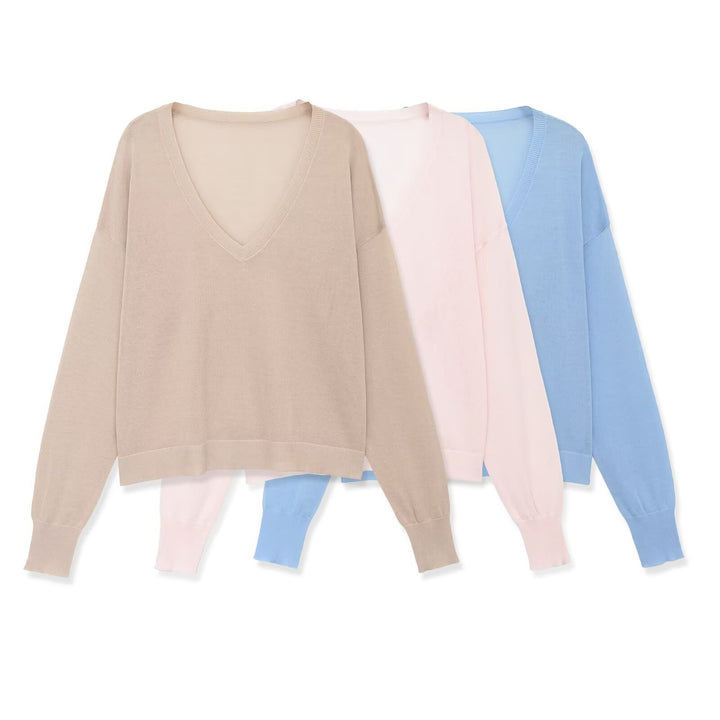 Damen Oversize V-Ausschnitt Feinstrickpullover mit überschnittenen Schultern Echo Archiv