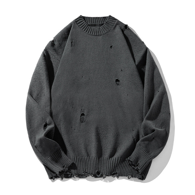 Unisex Oversize Strickpullover mit Destroyed‑Optik, Rundhalsausschnitt und gerippten Bündchen Echo Archiv