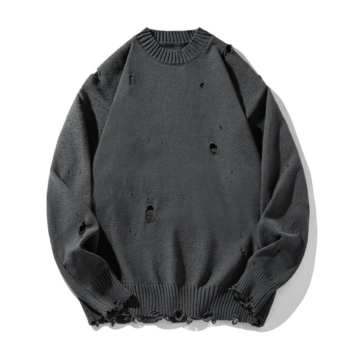 Unisex Oversize Strickpullover mit Vintage-Löchermotiv, Rundhalsausschnitt und gerippten Bündchen Echo Archiv